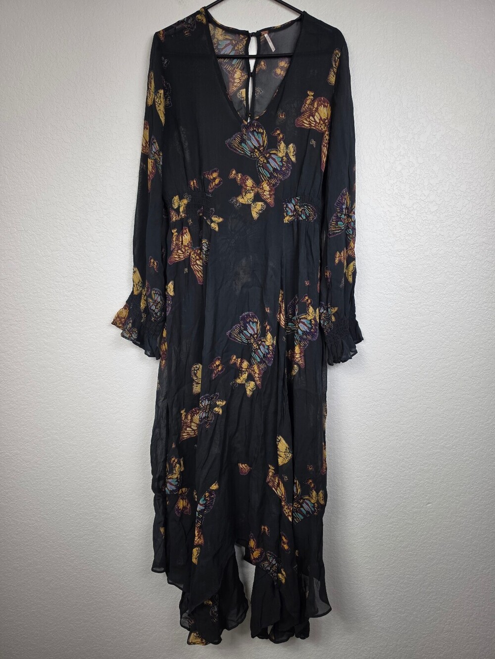 Free People Black Sheer Butterfly Maxi Dress Small